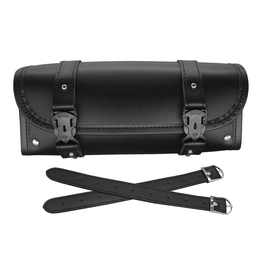 Motorcycle Fork Bag, PU Leather Handlebar Tool Bag Storage Bag for Harley Suzuki Kawasaki with 2 Straps TAPDRA Spare Part