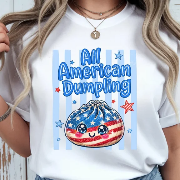All American Dumpling Patriotic T-Shirt, Fourth of July Americana Graphic Tee, Cute USA Dumpling Women’s Holiday Shirt