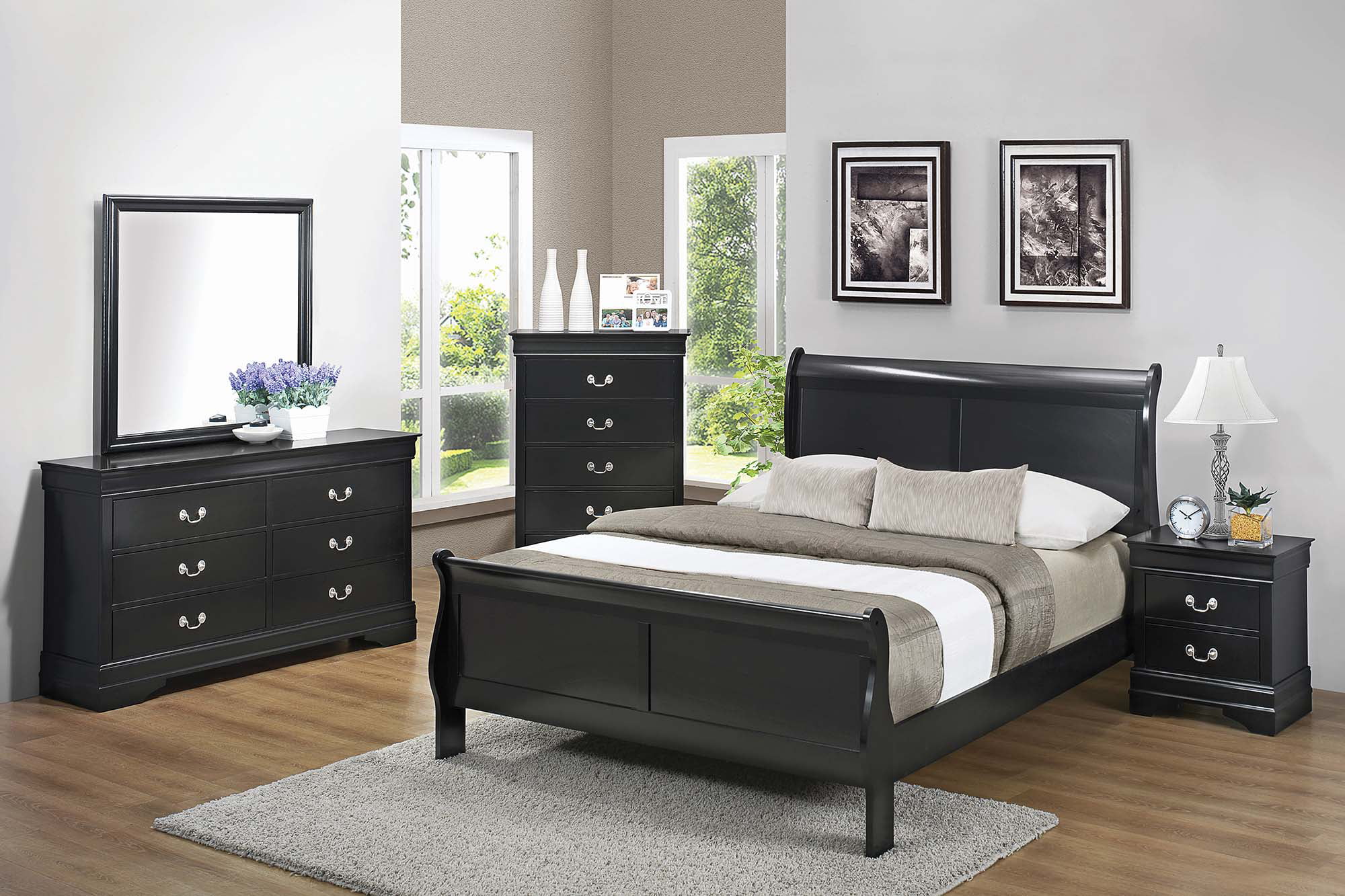 Louis Philippe 4piece Queen Bedroom Set BlackColorBlack