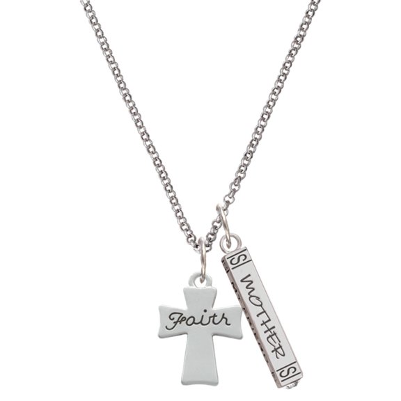 Delight Jewelry Silvertone Faith Flat Cross Silvertone Mother Daughter Bar Charm Necklace, 23"