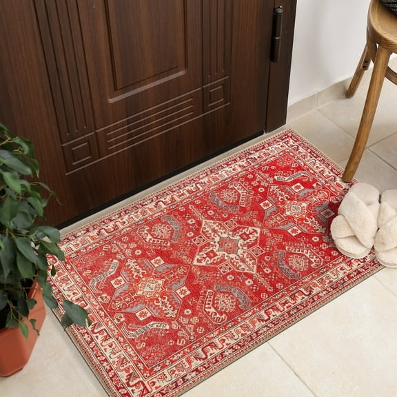 GLN Rugs Knossos - Indoor, Machine Washable Area Rug 2'x3' Turkish Red/Beige Home Carpet
