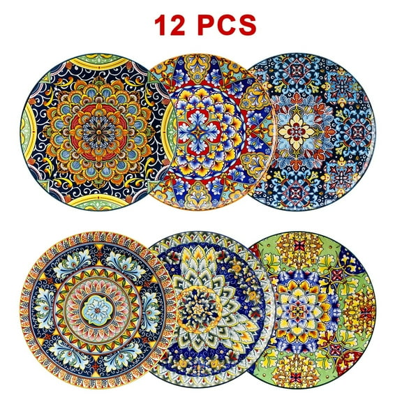 Set Of 6 SIMI Flat Dinner Plates Bohemian Style Made Of Porcelain, Crockery Breakfast Plate Set For Dishwasher And Microwave