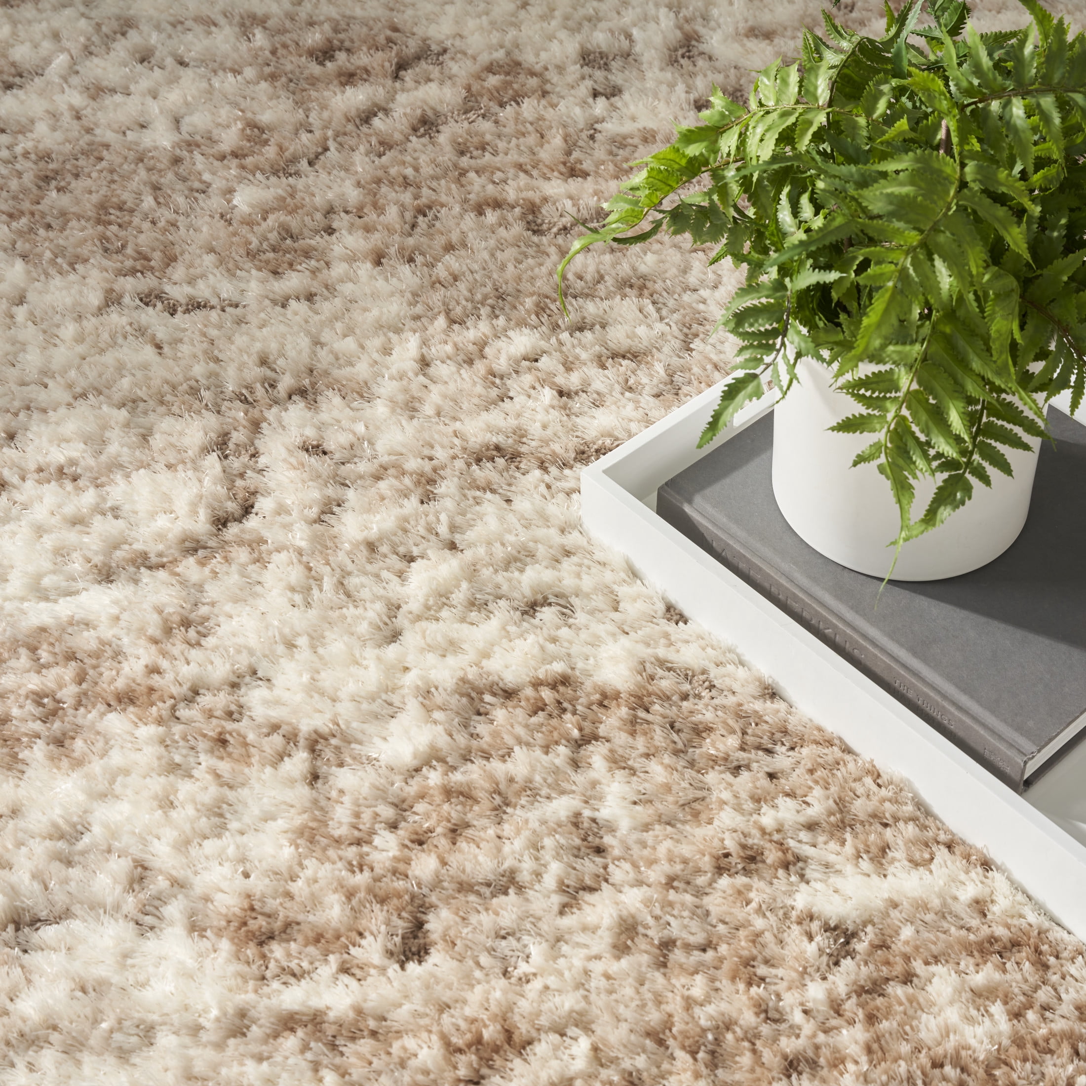 Nourison Luxurious Shag 7'10" x 9'10" Ivory Dark Beige Modern Indoor Rug