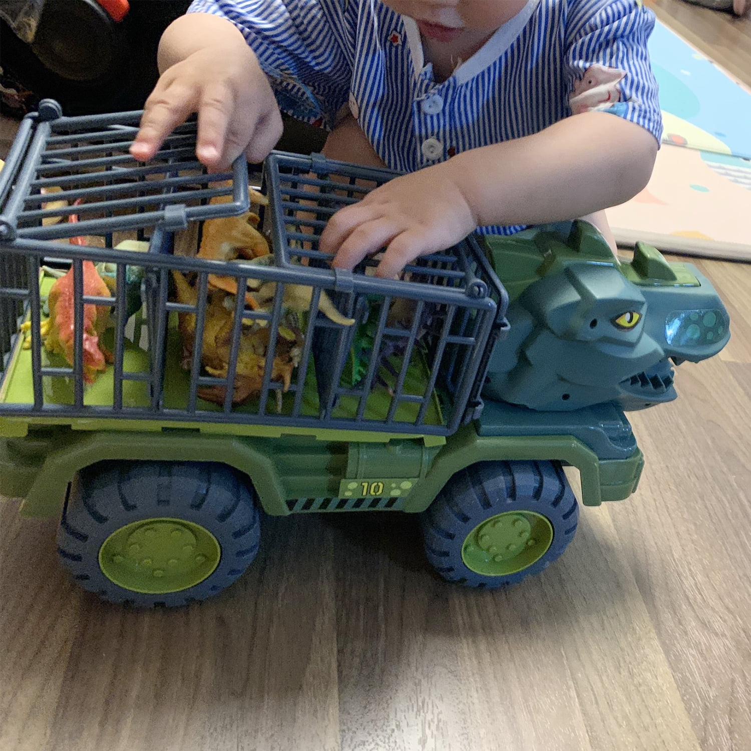 EXERCISE N PLAY Dinosaur Transport Truck Playset Toys with 3 Dino Figures, Large Tyrannosaurus Vehicle Carrier Car Toys for Boys Ages 3+
