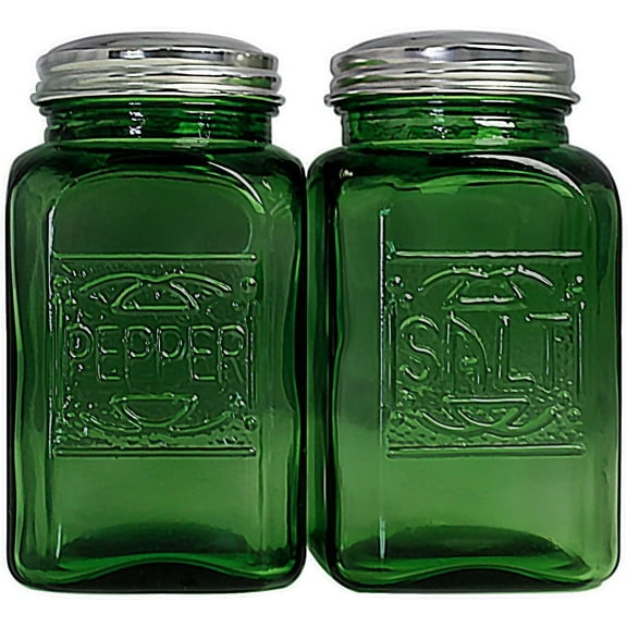 Kerixi Depression Style Salt and Pepper Shakers Green Glass