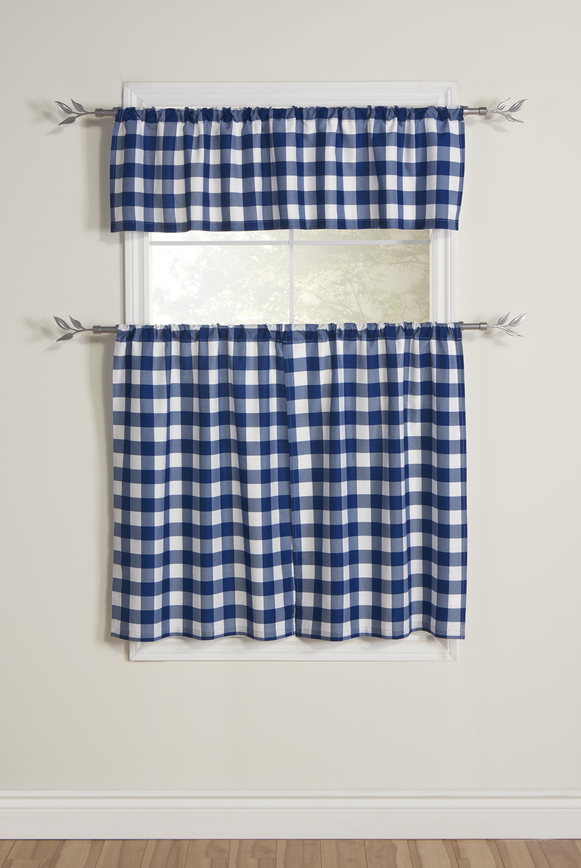 Mainstays Gingham 3Piece Kitchen Curtains and Valance Set