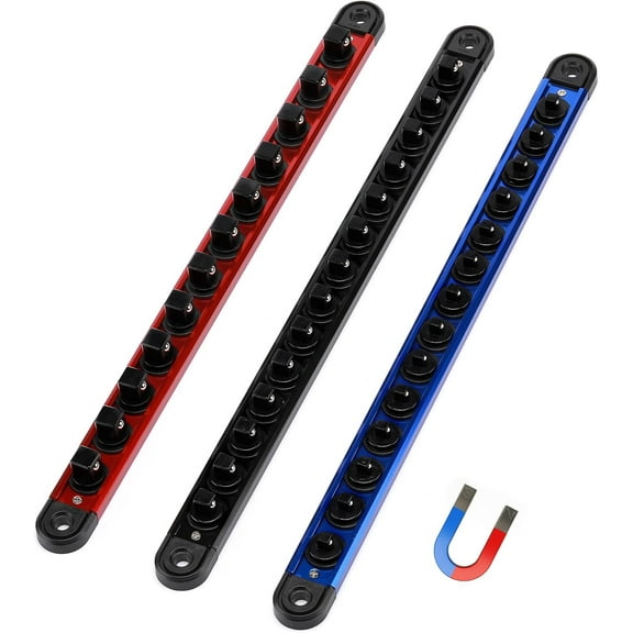 Mayouko Pro Aluminum Magnetic Socket Organizer, 3-Piece Socket Rail Holder, 1/4-Inch x 14 Clips, 3/8-Inch x 14 Clips, 1/2-Inch x 12 Clips, Storage 40 Sockets(Sockets Not Included)