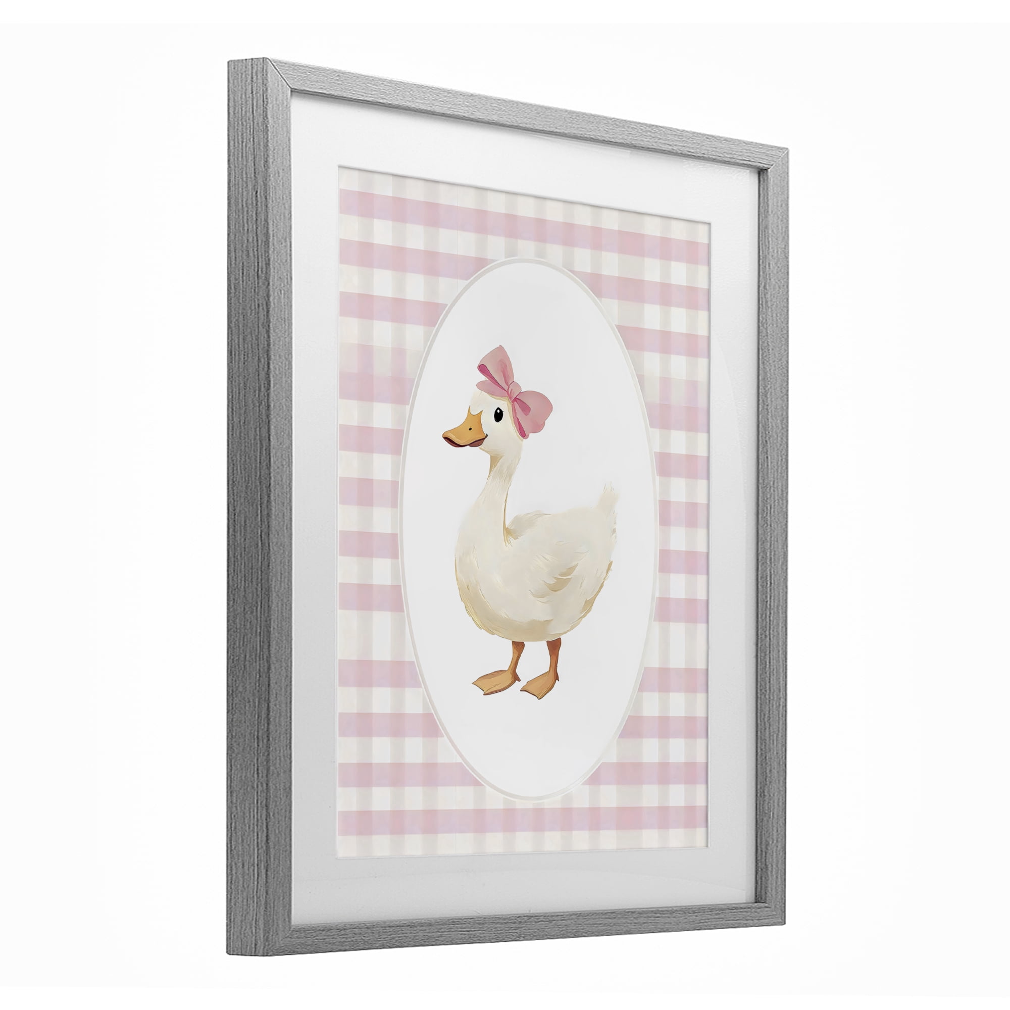 Stupell Industries Pink Gingham Duckling Gray Framed Print Under Glass, design by Arlington Prints