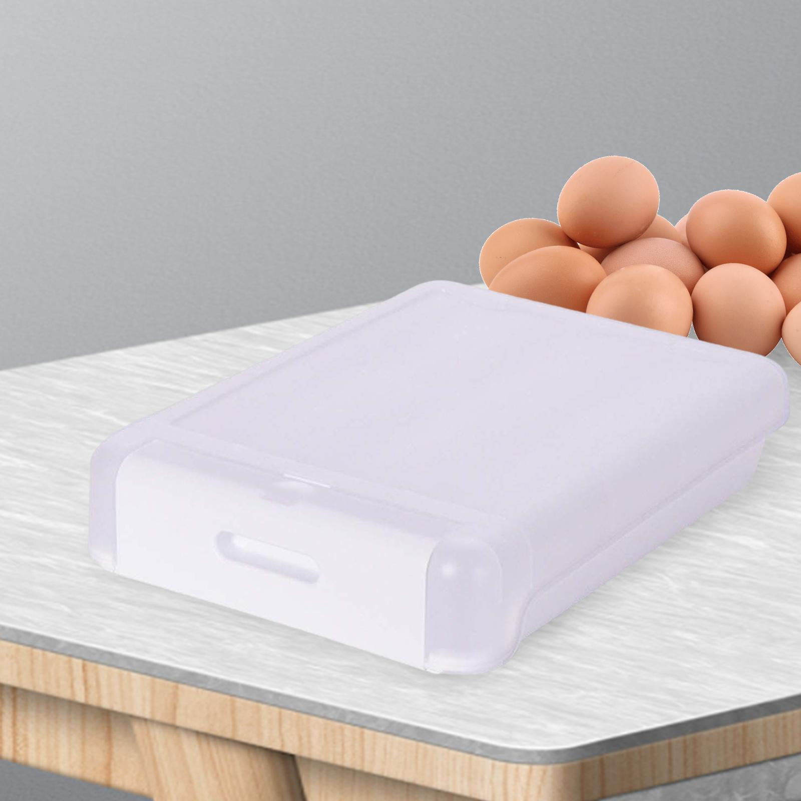 Egg Holder Clear Easy Retrieval Large Capacity Automatic Rolling Stackable Egg Container with Lid Portable for Refrigerator Kitchen Picnic White