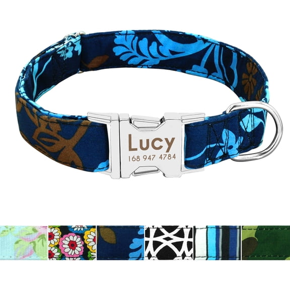 Beirui Nylon Personalized Dog Collar Engraved Name Buckle S/M/L Floral Pattern
