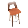 thumbnail image 3 of Trilogy Mid-Century Modern Barstool In Walnut And Orange Fabric - Set Of 2, 3 of 8