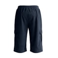 thumbnail image 3 of Men's Corduroy Cargo Capri Pants, Elastic Waist Drawstring 3/4 Long Shorts with Multi-Pockets, Casual Loose Fit Summer Cropped Trousers Navy, 3 of 5