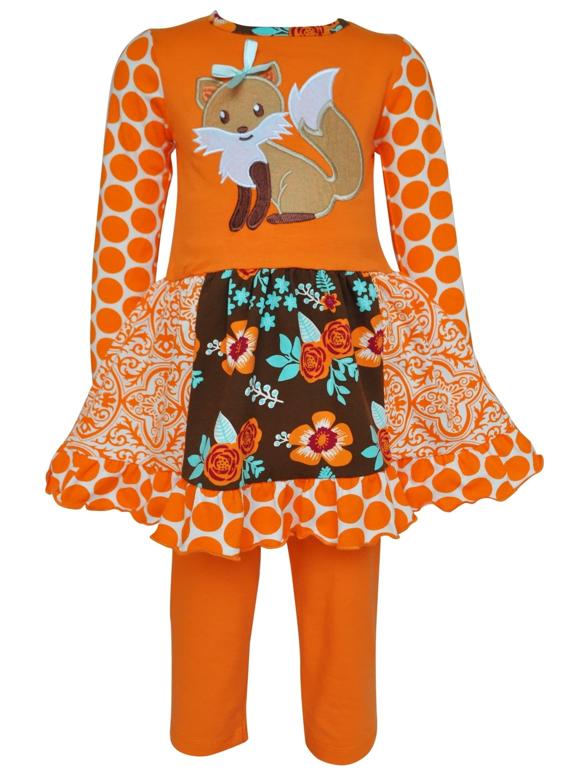 Girls Pinafore Dress And Long Sleeve Top Two Piece Set Forest Friends Animals 