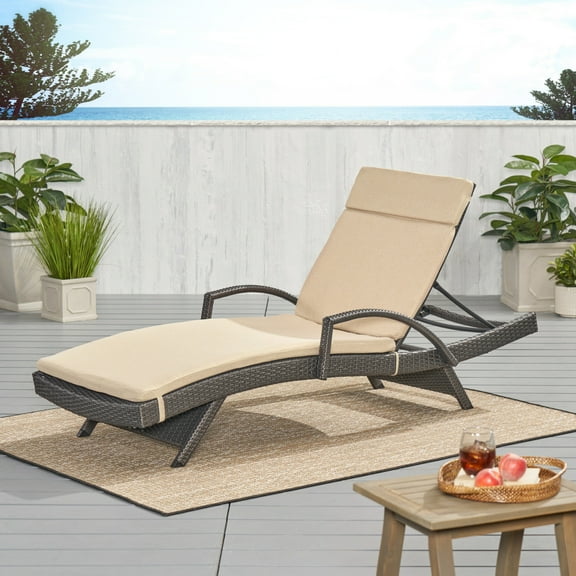GDF Studio Soleil Outdoor Textured Water Resistant Chaise Lounge Cushion, Beige