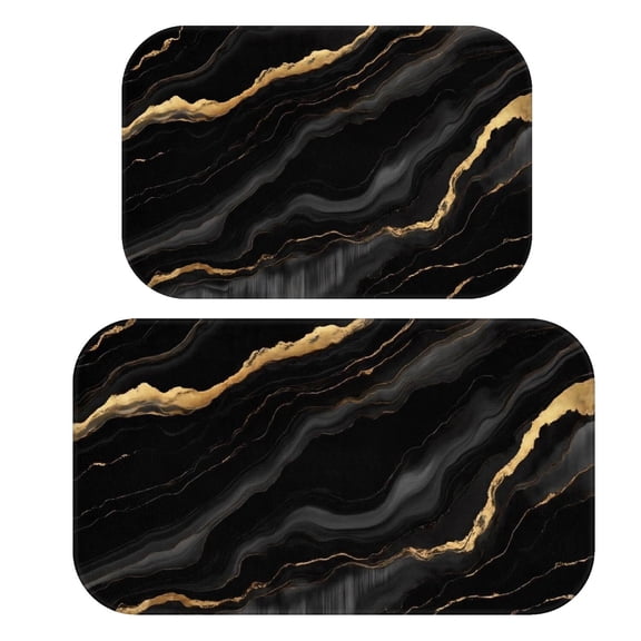 Black and Gold Marble Pattern Bath Mat Set Of 2,Non-Slip Rug for Bathroom,Kitchen,Bedroom,Entrance, 30x17 and 23.5x15.7 Inches