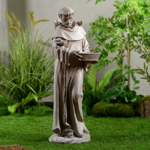 Hi-Line Gifts St Francis Of Assisi Outdoor Garden Statue with Birdbath - 33.5"