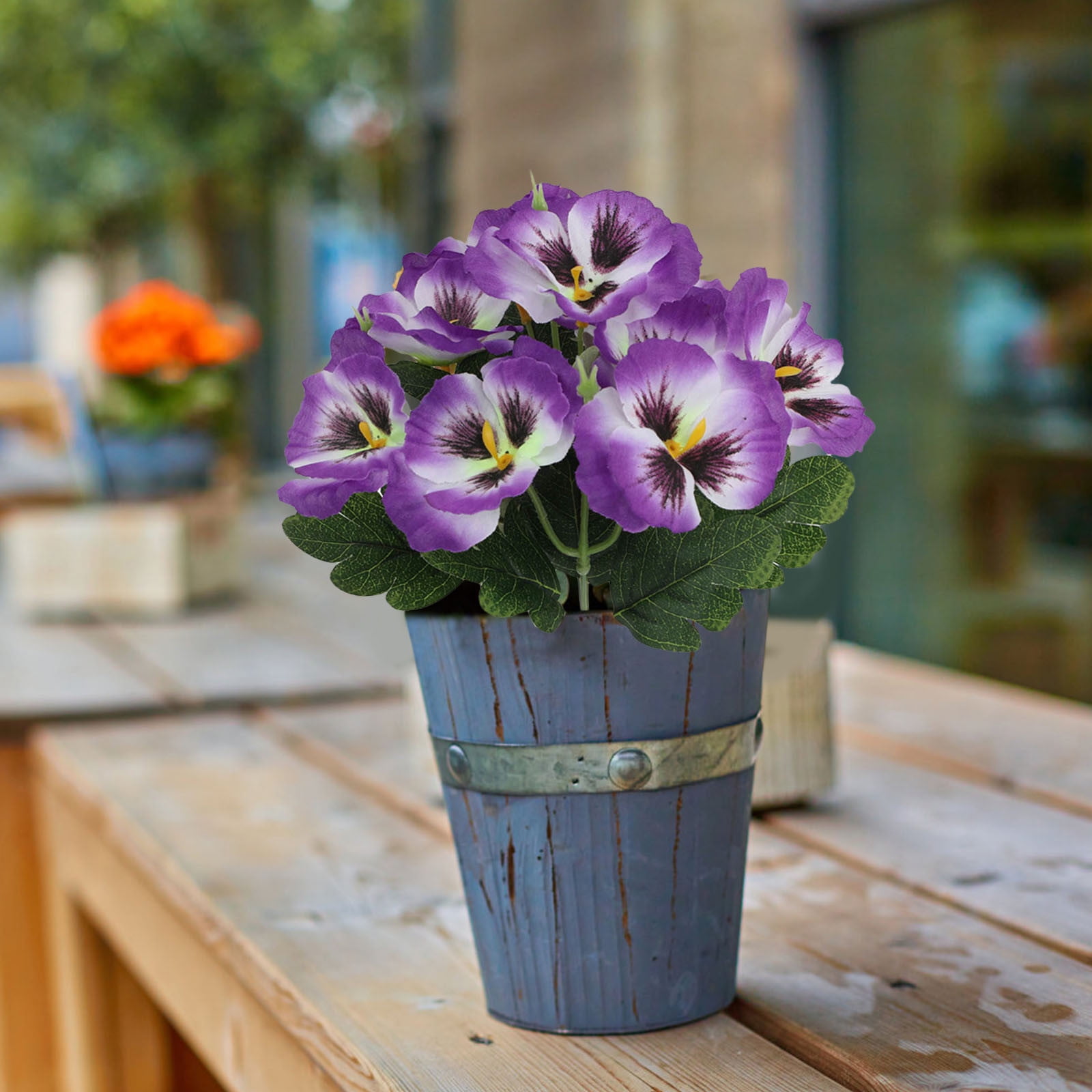 6 Bundles Outdoor Artificial Flowers, UV-Resistant Artificial Pansies, Outdoor Silk Flowers for Garden, Planter, Patio, Porch, and Indoor Home Decor