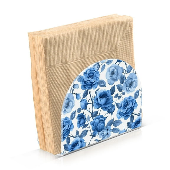 JSTEL Blue Rose Floral Flower Napkin Holder for Table Cocktail Farmhouse, Paper Napkins Dispenser for Home Kitchen Coffee Shop Dining Room Decor