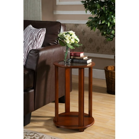 shelf plant wood table walnut accent stand inch round end display storage glass side taima