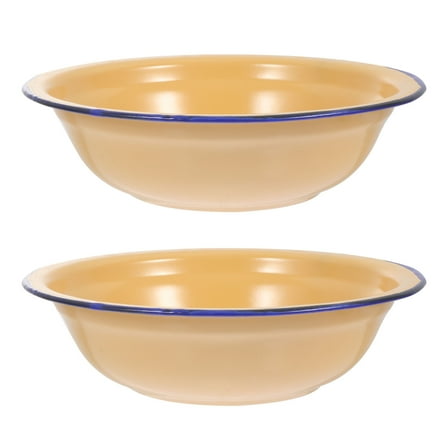 ULTNICE Yellow Enamel Basin for Home Use Household Enamelware 2Pcs Soup Basins