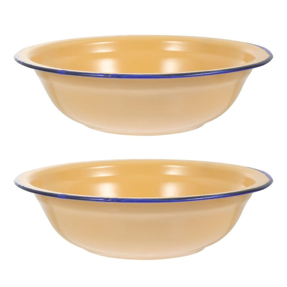 ULTNICE Yellow Enamel Basin for Home Use Household Enamelware 2Pcs Soup Basins