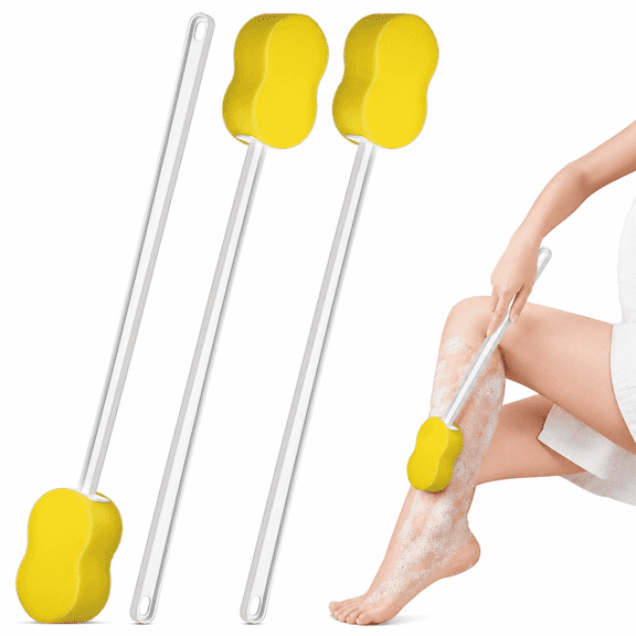 Back Scrubber For Shower, Long Handled Scrub Brush,Sponge With Handle, Foot Washer For Shower, 3 Pack Long Handle Body Sponge Scrubbers, Soft Foam Bath Washer for Body, Back and Feet Cleaning