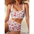 thumbnail image 3 of Conjunto de bikini Herseas para mujer con estampado floral, cintura alta, naranja XL, 3 of 6