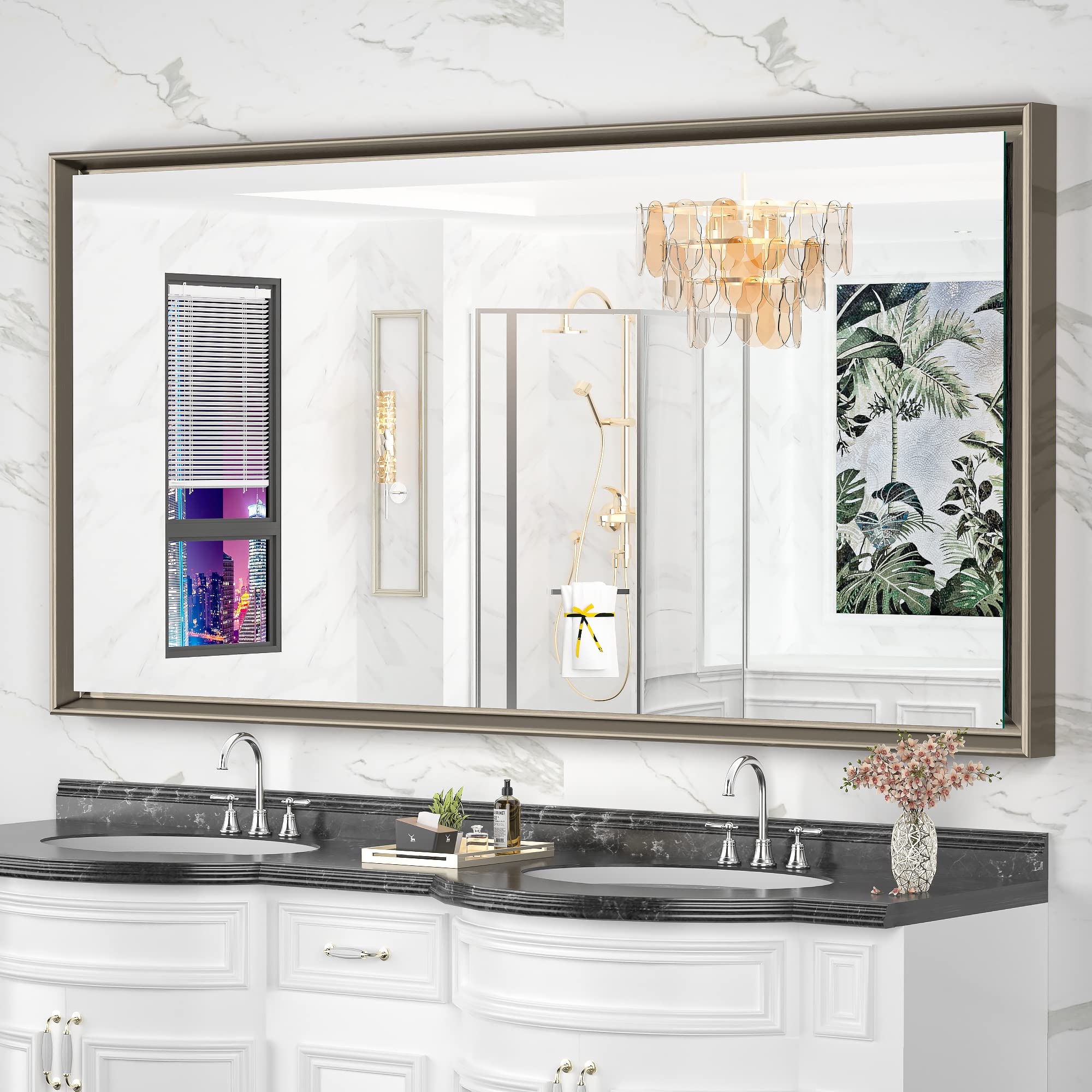 Vosuja 60x30 Inch Bathroom Mirrors for Wall, Bronze Wall Mirror for