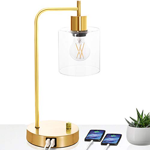 Gold Industrial Table Lamp with 2 USB Charging Ports, Elizabeth Vintage