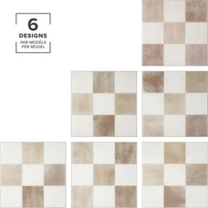 Smart Tiles Peel and Stick Backsplash, 5 Adhesive Tiles, Damier Beige/Ivory, 7.75"x7.75"