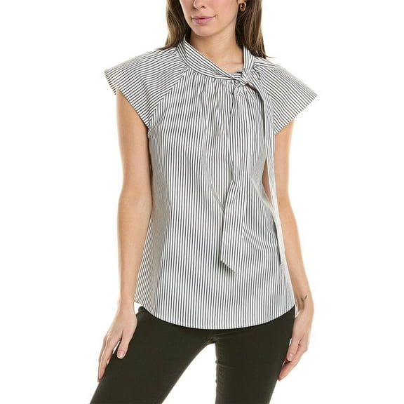 Jones New York Womens Cotton Striped Bow-Nec Jones BlackNYC White M