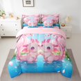 thumbnail image 2 of Homewish Cartoon Animal Axolotl 7-Piece Twin Bedding Sets,Cherry Blossom Bedding Comforter Set,Pink Blue Sheet Sets,For Girls,Microfiber Bedroom Decor Reversible, 2 of 8