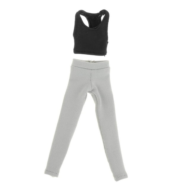 Chaleco y pantalones a escala 1/12, ropa de muñeca hecha a mano, disfraz para modelo de muñeca de 6 pulgadas. negro gris