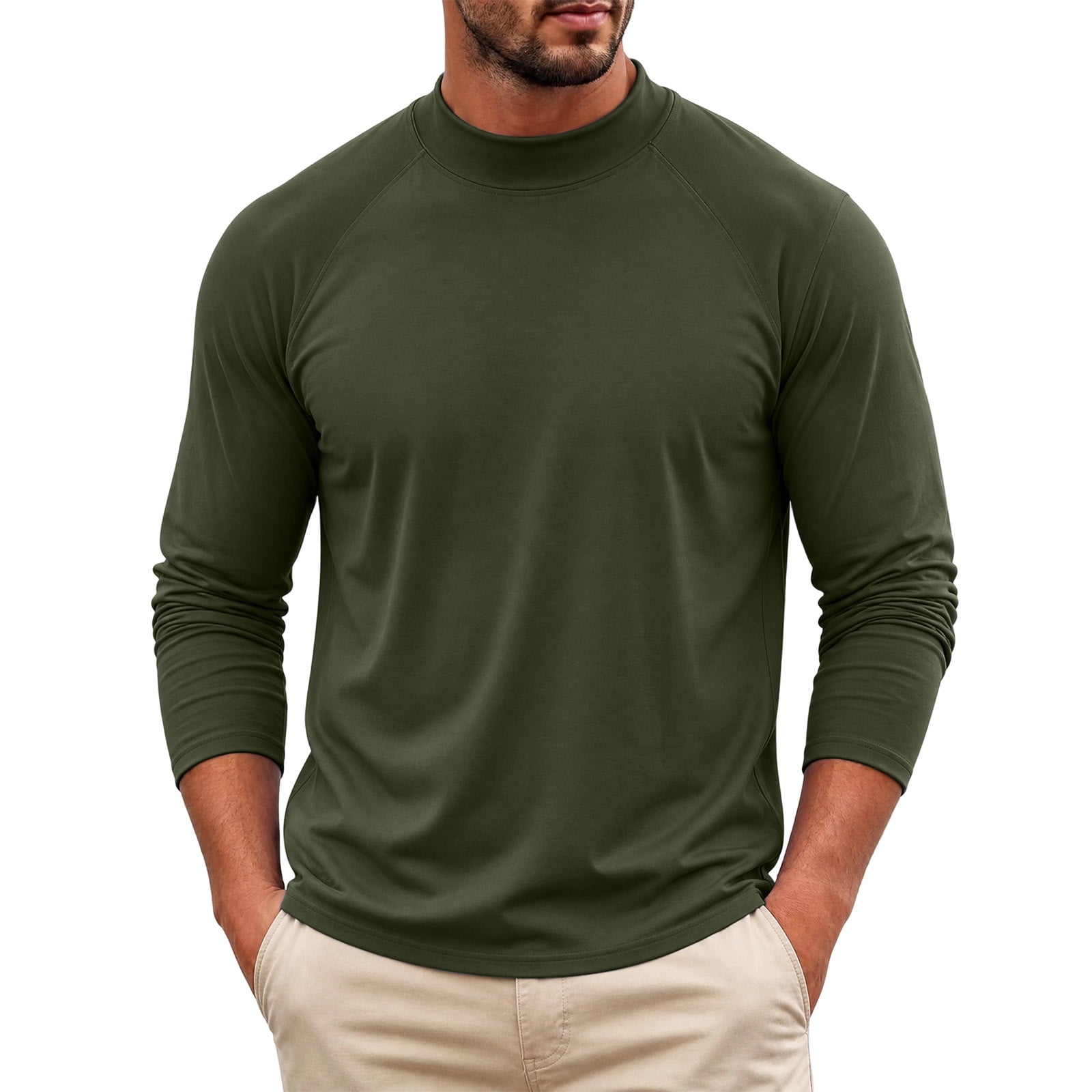 Ceisia Men s Raglan Sleeve Mock Neck Soft Fleece Thermal Long Sleeve Base Layer Shirt For Cold Weather Daily Wearing Army Green XXXL Gift