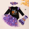 thumbnail image 3 of Enyan Newborn Baby Girl Halloween Outfit 4-Piece Toddler Girls Clothes Pumpkin Shirt Tutu Skirt Headband Leg Warmer Set, 3 of 5