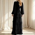 thumbnail image 4 of ZHOGXU Fashion Womens A Line Midi Dresses Solid Color V Neck Long Sleeve Regular Fit Office Daily Wear, 4 of 6