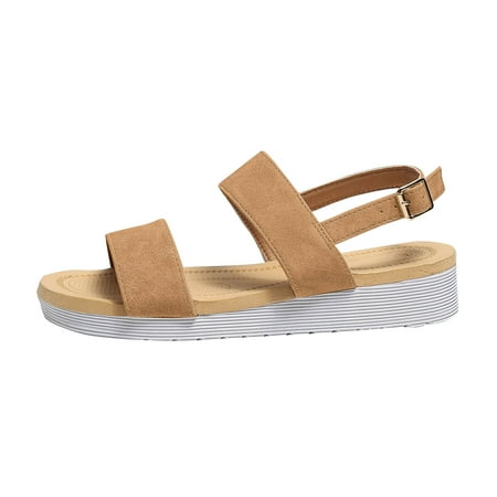 

KIJBLAE Women Summer Platform Sandals Beach Shoes Ladies Buckle Strap Roman Sandals Open Toe Wedges Sandals Lightweight Non-Slip Sandals Khaki 40