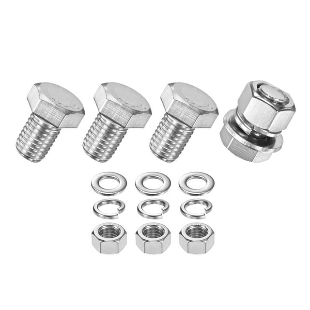 Uxcell 4-Pack Tornillo de Cabeza Hexagonal con Tuercas, Arandelas Planas y de Bloqueo M12x16mm