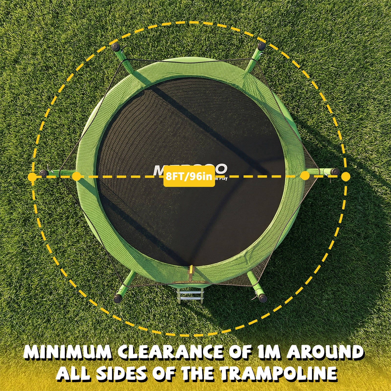 Mersco 8ft Trampoline for Kids and Adults,Outdoor Trampoline with Enclosure,Ladder,Upright-Poled Backyard Trampoline PLAY for Family Fun,Jumping Trampoline for Birthday Gift,Green