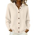 thumbnail image 2 of Womens Knit Cardigan Sweaters Hooded Long Sleeve Button Down Casual Solid Color Loose Fit Drawstring Hood Tops, 2 of 6