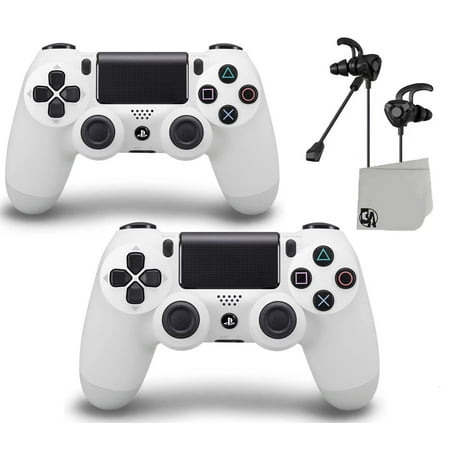 PlayStation 4 DualShock Wireless 2 Controller Bundle - White Blue - With Earbuds Like New with BOLT AXTION