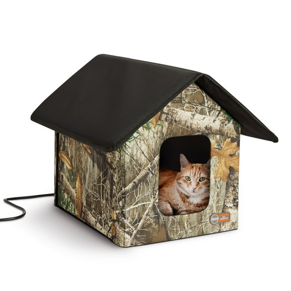 K&H Pet Products Outdoor Heated Kitty House Cat Shelter Camo 22 X 19 X 17 Inches