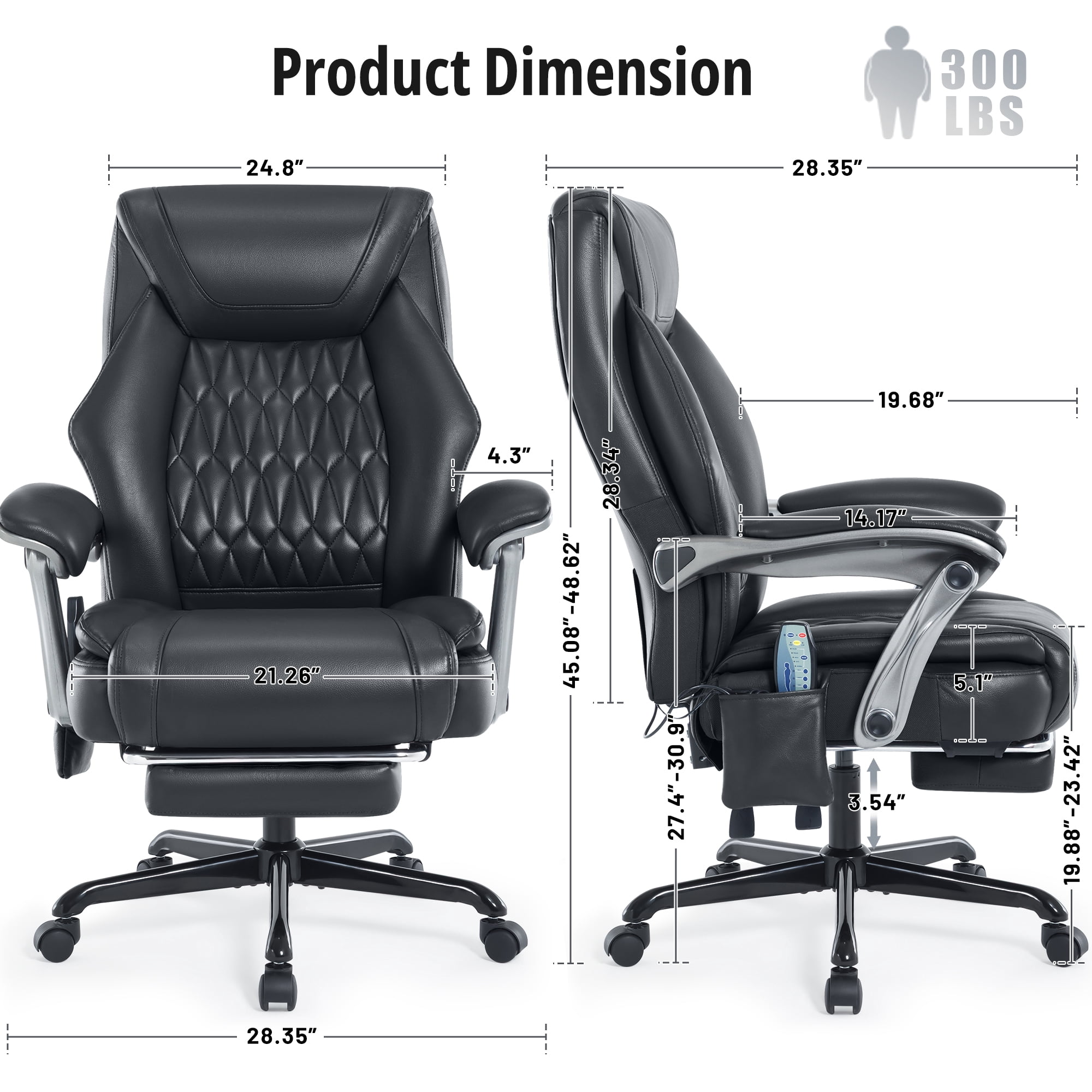 6-Point Massage Office Chair with Lumbar Support, Reclining Ergonomic Computer Desk Chair with Footrest for Full Support, PU Leather High Back Executive Computer Chair, Heated Executive Office Chair