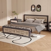 Behost Queen Farmhouse Bed Frame with Headboard and Underbed Storage Clearance, Wood Platform Bed Frame, Heavy Duty Metal Slats, No Box Spring Needed