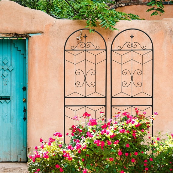 Yoneston 2 Pack 71"x19.7" Metal Garden Trellis, Metal Coating Anti-Rust and Sturdy, Rustproof Flower Support for Outdoor Decoration, Black