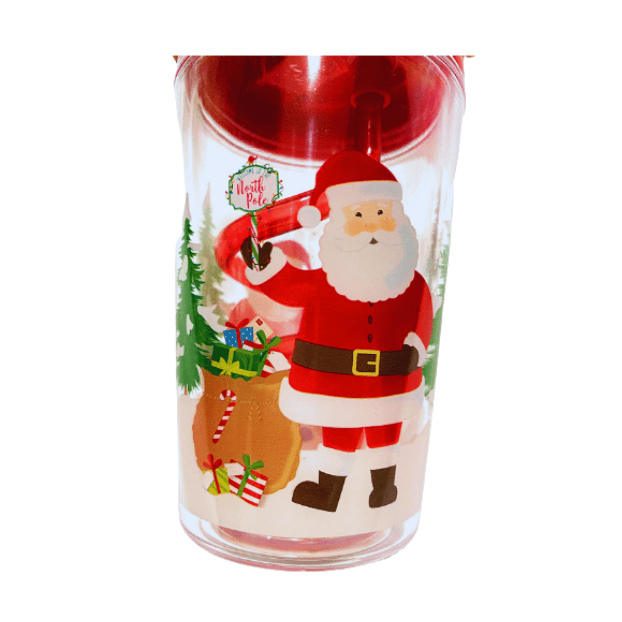 Christmas Santa Holiday Light Up Plastic Cup with Straw Red