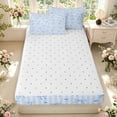 thumbnail image 4 of Manfei Modern Checkered Zipper Full Size Comforter Sets with Fitted Sheet and 2 Pillowcases,Cute Bow Zipper Bedding Set,Blue,Reversible,4pcs, 4 of 8
