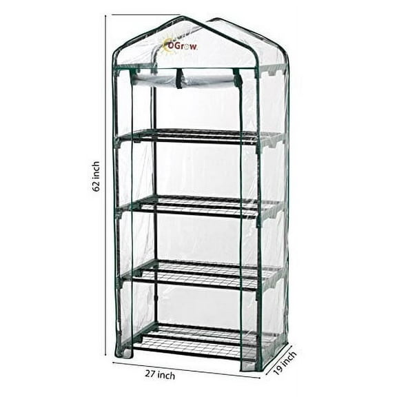 4 Tier Mini Greenhouse - - Plant Growhouse Sturdy Portable Gardening Shelves with Plastic Cover - 62" H x 27" D x 19" W Small Green House Use in Indoor & Outdoor for Plants Flowers