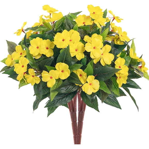 Fake Flowers Artificial Flowers For Outdoor，Artificial Plant Artificial Impatiens Bouquet Flowers For Outdoors Decoration，Silk Spring Artificial Plants For Outdoors Indoor Decor 2PCS（Yellow ）