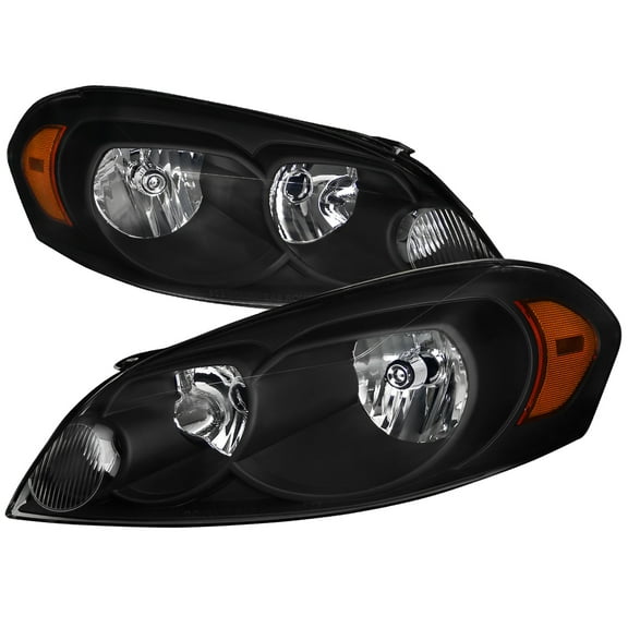 Factory Style Crystal Headlights w/ Amber Reflectors (Black Housing/Clear Lens) Made for and Compatible with 2006-2013 Chevrolet Impala / 2014-2016 Impala Limited / 2006-2007 Monte Carlo